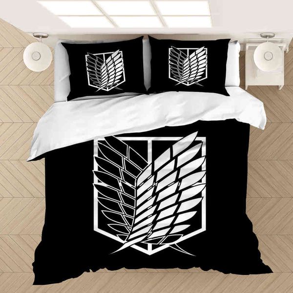 Ataque de anime no conjunto de roupas de cama de titan 3D Conjunto de edredom capas de brophases de travesseiros de cama de cama de cama (sem folha)