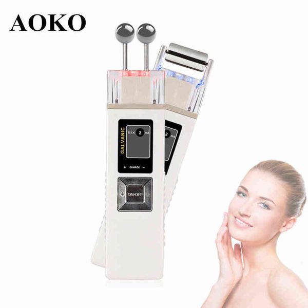 AOKO Galvanic Microcurrent Skin Firming Beauty Machine Ionoforesi Massaggiatore facciale antietà Lifting facciale Stringere dispositivo 220512
