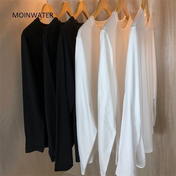 

moinwater new women casual long sleeve t shirt lady 100% cotton tshirts female soft black white base tees mlt 210317