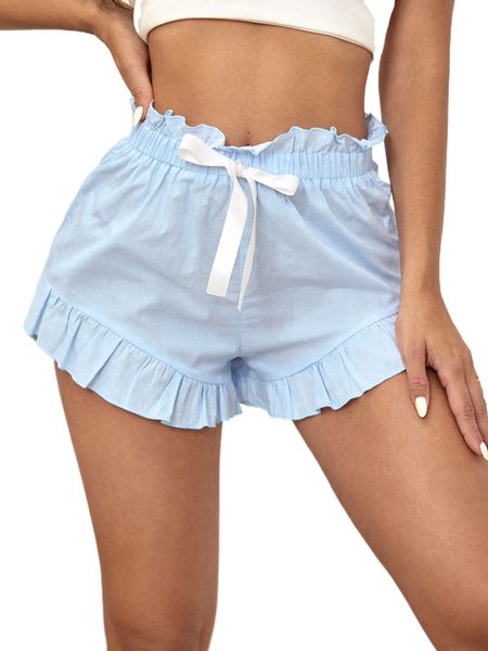 

tie paperbag waist ruffle hem sleep shorts j6xz#, Black;red