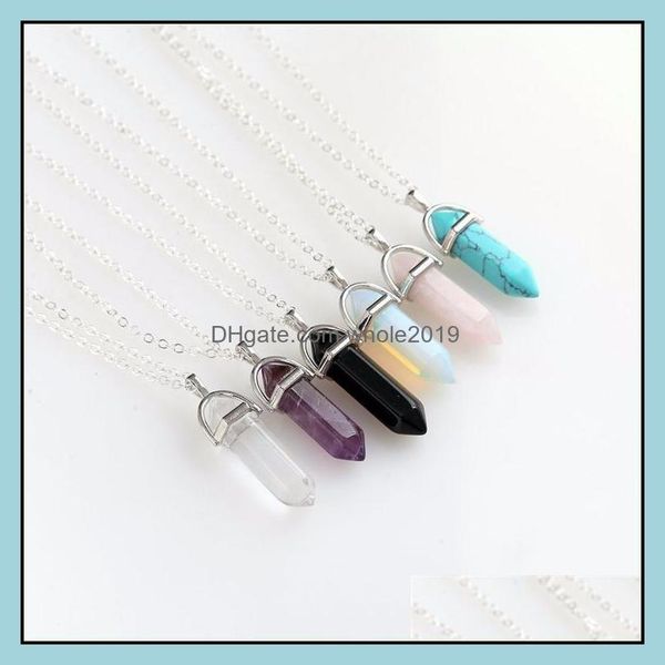 

pendant necklaces pendants jewelry 24colors hexagonal crystal pink purple quartz natural stone chakra necklace wit dhrvp, Silver