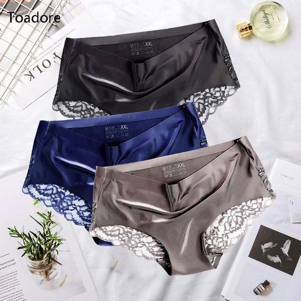 

3 pcs set panties for women lace silk seamless underwear woman plus size briefs ladies panty underware lingerie majtki, Black;pink