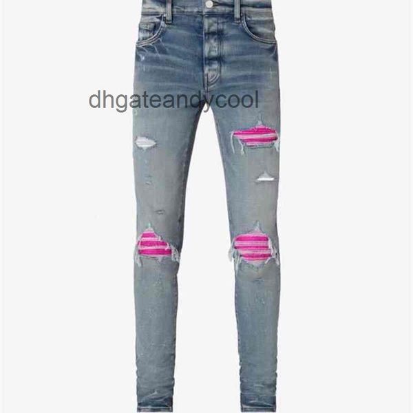 

jeans 2022 amirs mens jean pants jean designer amirs mens jean pantsy style heavy industry washing water destroys holes rose red printing ca, Blue