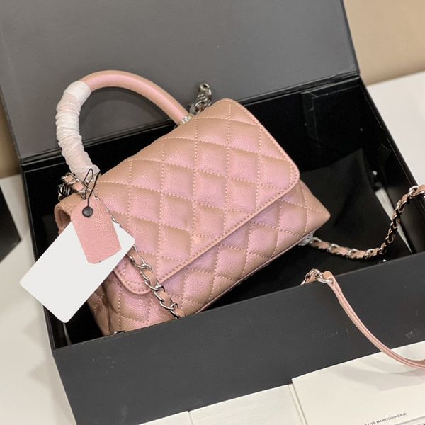 

2022ss womens iridescent pearly pink blue flap caviar bags with handle totes calfskin quilted removable valentine chain crossbody shoulder h