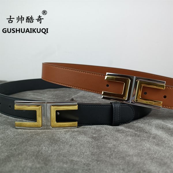 

men's and new designer belt double-sided jeans with light fashion simple skirt ins style women's leather belt 3.0cm wide version11, Black;brown