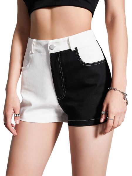 

spliced two tone shorts without belt a3ts#, White;black