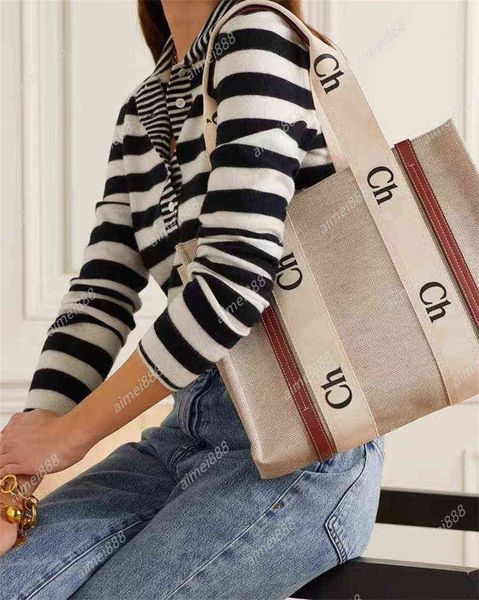 

3awholesale women handbags woody tote shopping bag handbag canvas luxury designer fashion linen large beach bag travel crossbody, Red;black