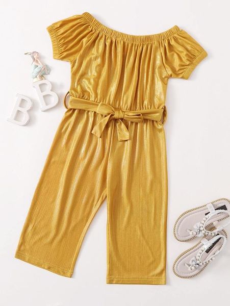 

toddler girls solid belted bardot jumpsuit she, Blue