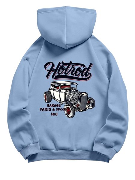 

car & letter graphic drawstring thermal lined hoodie n5y8#, Black