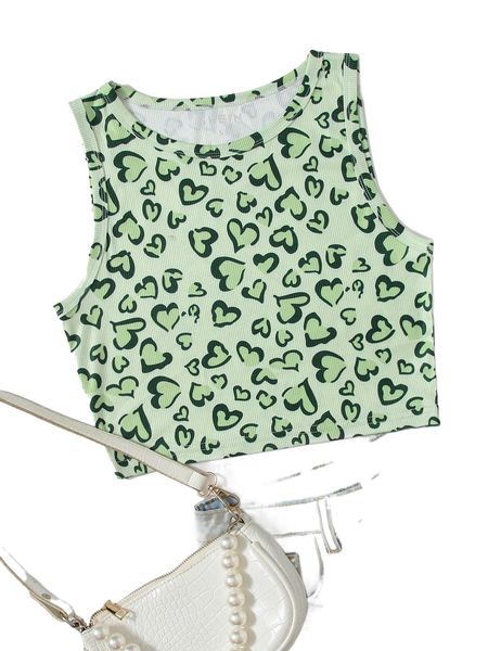 

allover heart print tank 62t2#, White