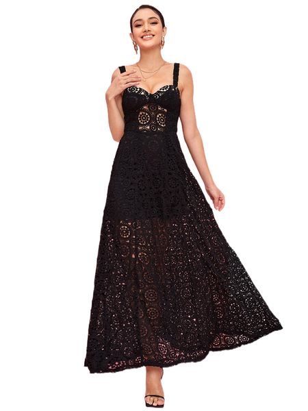 

x elle rebel hollow out bustier guipure lace cami dress k4kr#, Black;gray