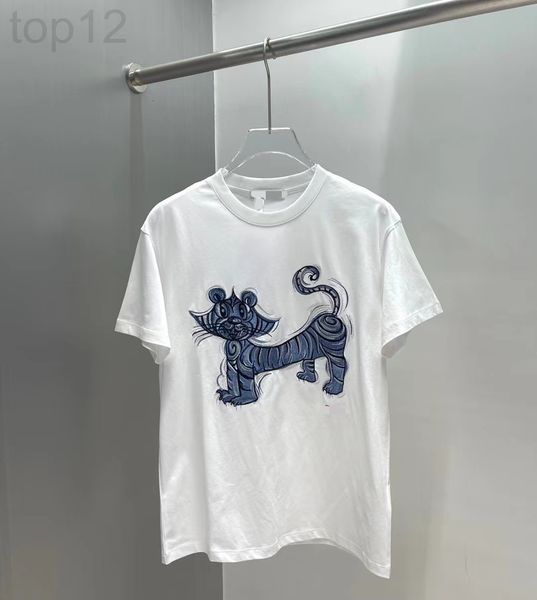 

women's t-shirt designer chaopai 22 early spring new heavy industry embroidery cute little tiger short sleeve round neck t-shirt women&, White
