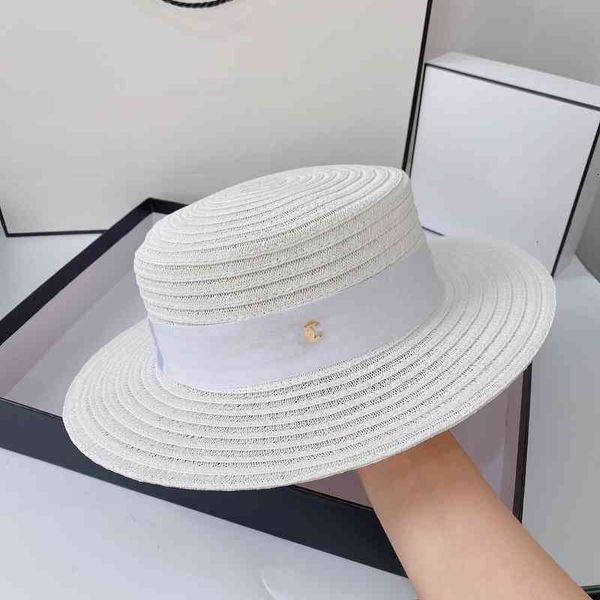 

ball caps designer style small fragrance ribbon cc standard decorative flat breathable straw hat seaside travel sunscreen u, Blue;gray