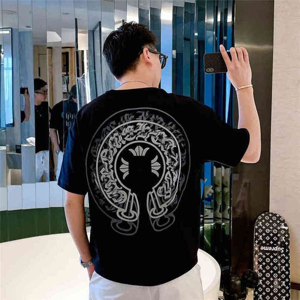 

classic fashion men's ch t shirts print cro tees designer big shadow horseshoe t-shirt short sleeve women's sanskrit cross sweatsh, White;black