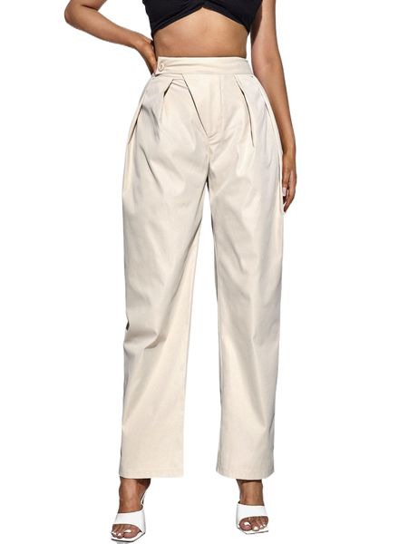 

high waist plicated detail pants o2im#, Black;white