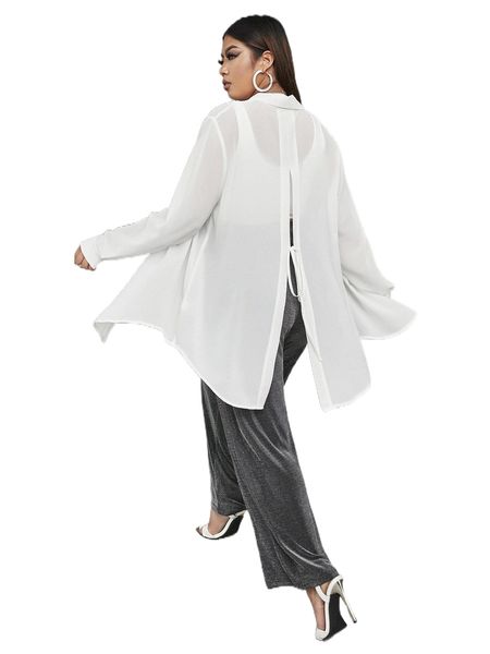 

plus tie back split button through shirt m1km#, Black