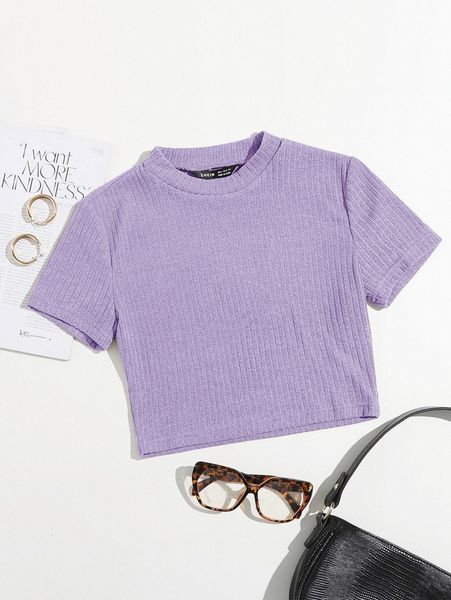 

rib-knit solid tee v70r#, White