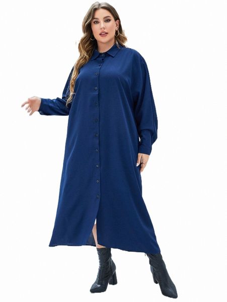 

plus solid button front shirt dress without belt r9aj#, Black