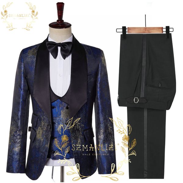 Szmanlizi Classic Design Blue Costume Homme Party Men Suits для свадьбы Terno Masculino Slim Fit Groom Tuxedos 3