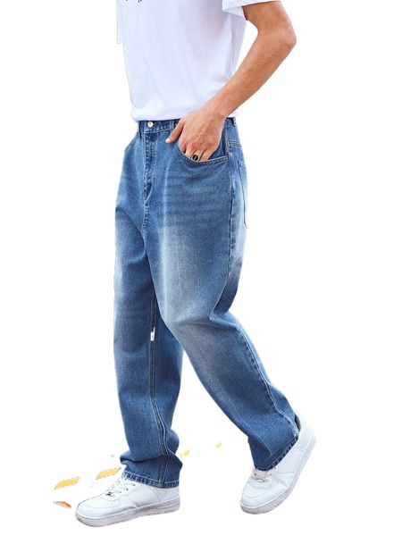 

men slant pocket straight leg jeans z7aw#, Blue