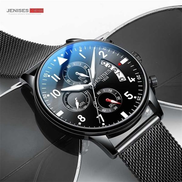 Jenises Men Watch Top Brand Luxury Quartz Watch Men Men Fashion Военный водонепроницаемый хронограф Sport Watches Saat Relogio Masculino T200113