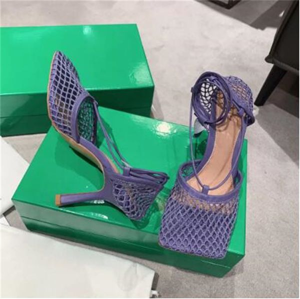 

2022 designers luxury women high heel sandals slippers leather rhinestone mesh sandal slides sparkle stretch ladies party wedding bottega bo, Black