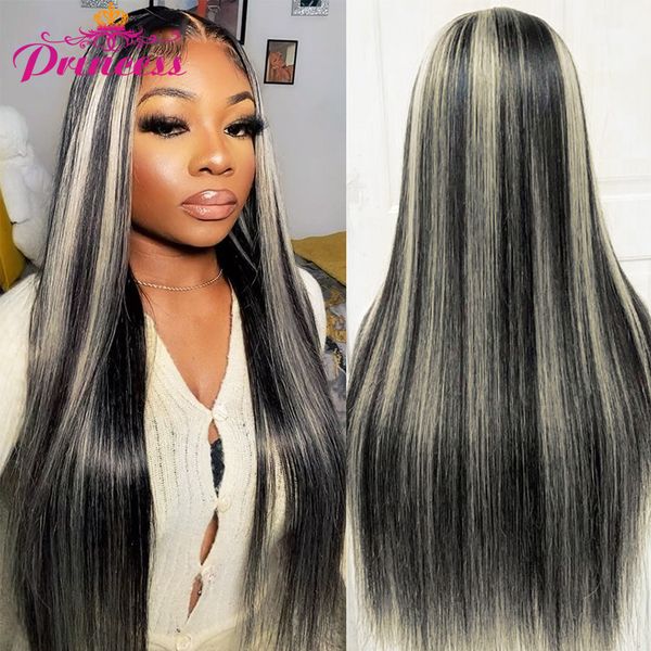 

accessories princes 13x4 straight lace front wig 1b/613 highlight wig human hair hd transparent lace human hair wigs for black women costume, Silver