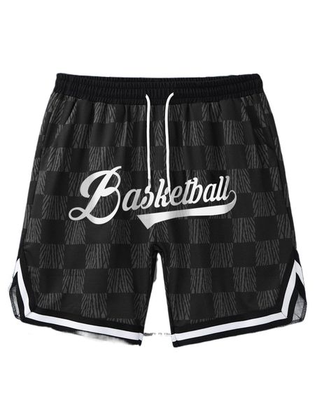 

men letter graphic contrast tape drawstring waist shorts 98bi#, White;black