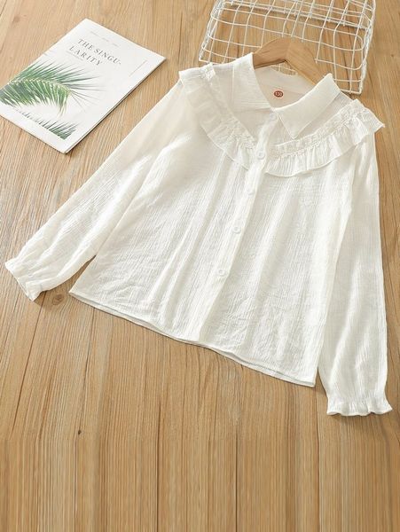 

little girl's ruffle front button up shirt she, White;black