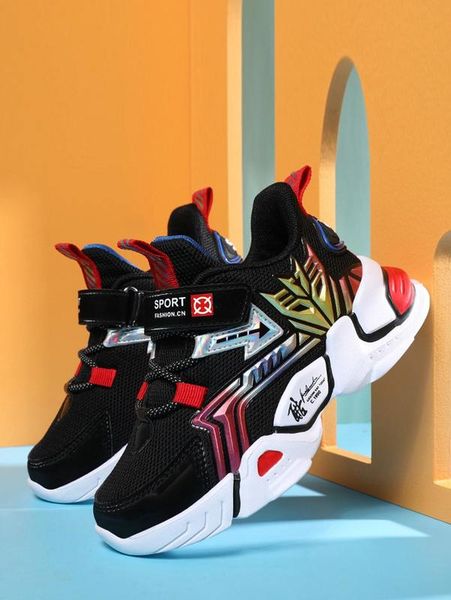

boys chinese letter graphic chunky sneakers she, Black
