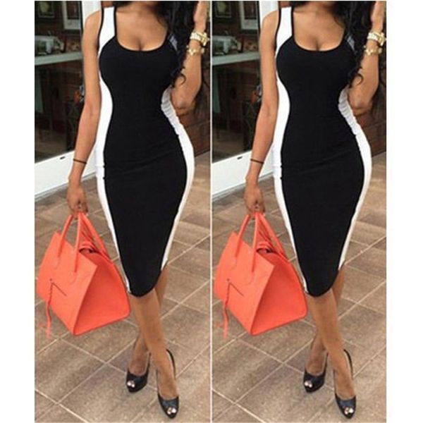 

fashion summer women dress casual bodycon sleeveless middle dress party casual street wear y200418, Black;pink
