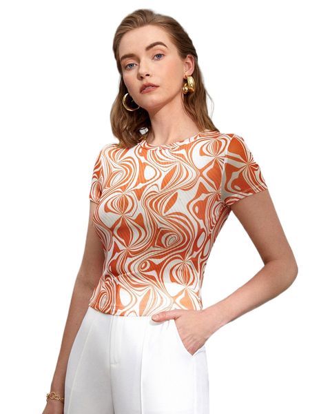 

marble print tee u558#, White