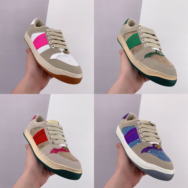 

designer casual shoes men women distressed screener sneakers classic stripe rubber shoes