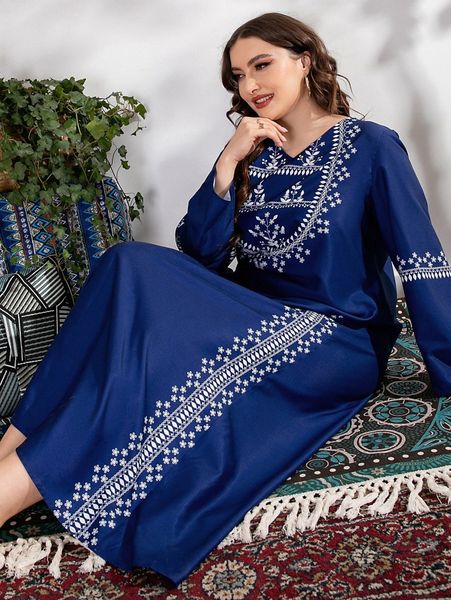 

plus floral print tunic dress t3el#, Black