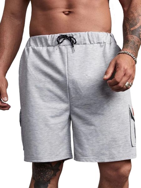 

extended sizes men drawstring waist patch detail flap pocket shorts r6te#, White;black