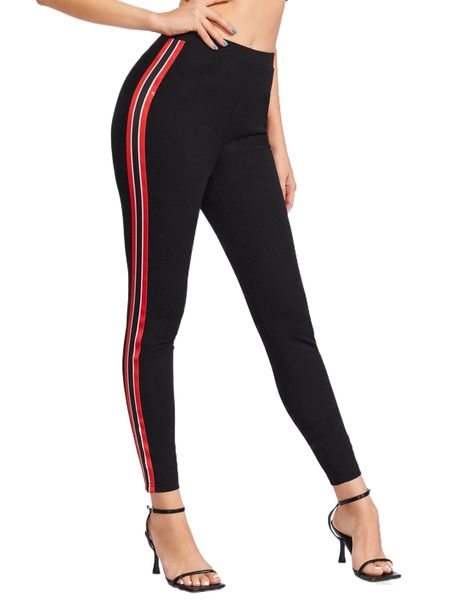 

x christian allana contrast side seam skinny pants l56f#, Black;white