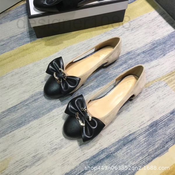 

dress shoes designer xiaoxiang shallow mouth ballet shoes 2022 summer new bow color matching series hollow sandals with skirt women's l, Black