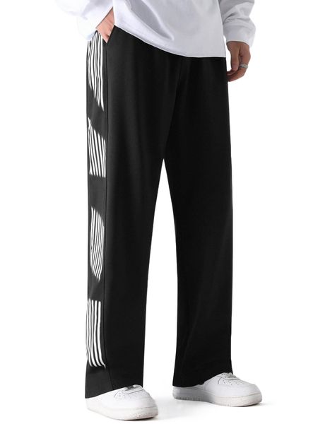 

men side stripe sweatpants 75qa#, Black