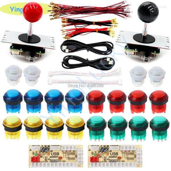 Controladores de jogo joysticks jogadores kits de joystick diy arcade com 20 botões de LED 2 cópia kitgame de codificador USB Sanwa USB