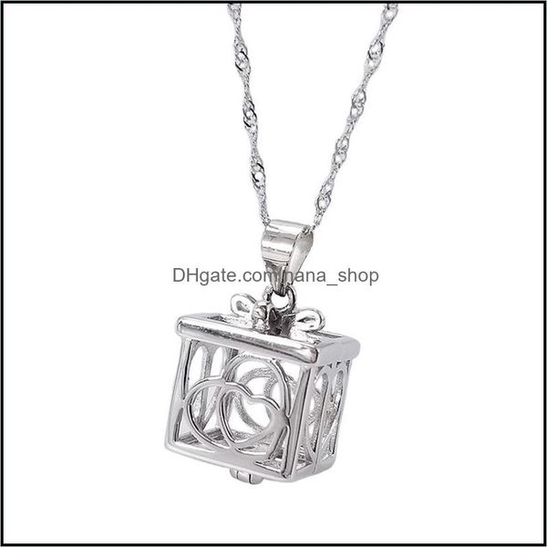 

lockets necklaces pendants jewelry -selling pearl cage pendant diy accessories s925 sier necklace magic box aromatherapy diffuser manufact, Silver