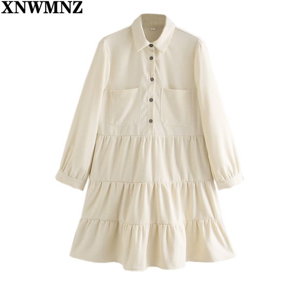 

xnwmnz za summer elegant party dresses women petticoat long sleeve button ruffle ladies mini female a line 210513, Black;gray