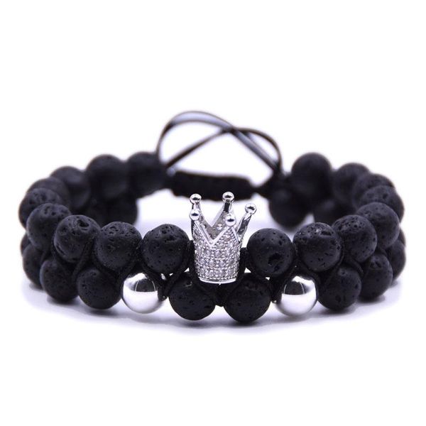 

beaded strands micro king crown braided lava stone bracelet woven beads punk bracelets jewelry gifts, Black