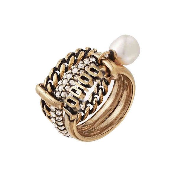 

three-layer pearl ring female hand jewelry personalized alternative, Silver