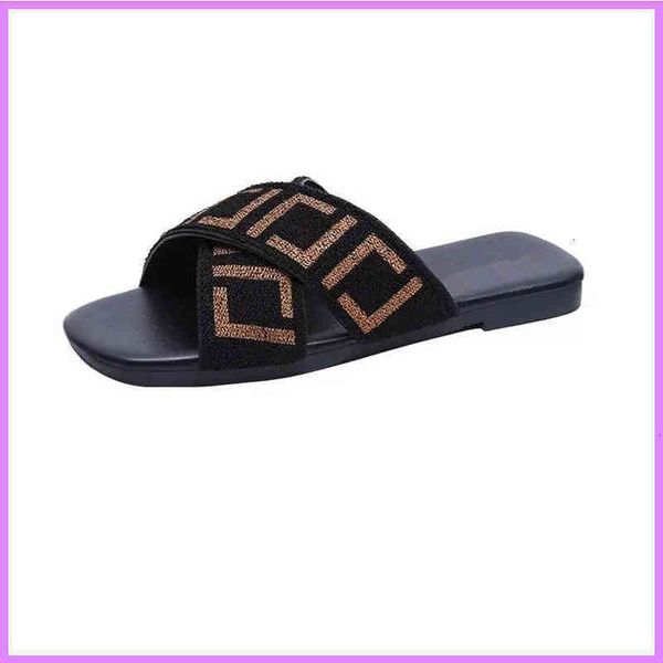 

slippers fashion street flat comfortable letter cross elastic band designer sandals for women f letters ladies slides summer heels mens d183, Black