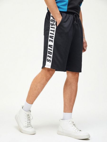 

men contrast letter side seam shorts s8fu#, White;black