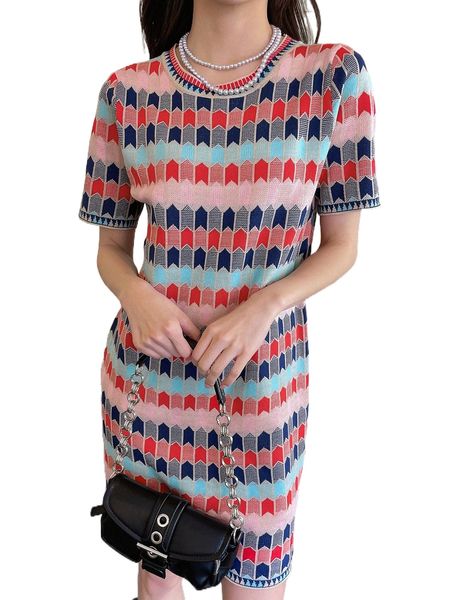 

dazy geo pattern tee dress a3ol#, Black;gray