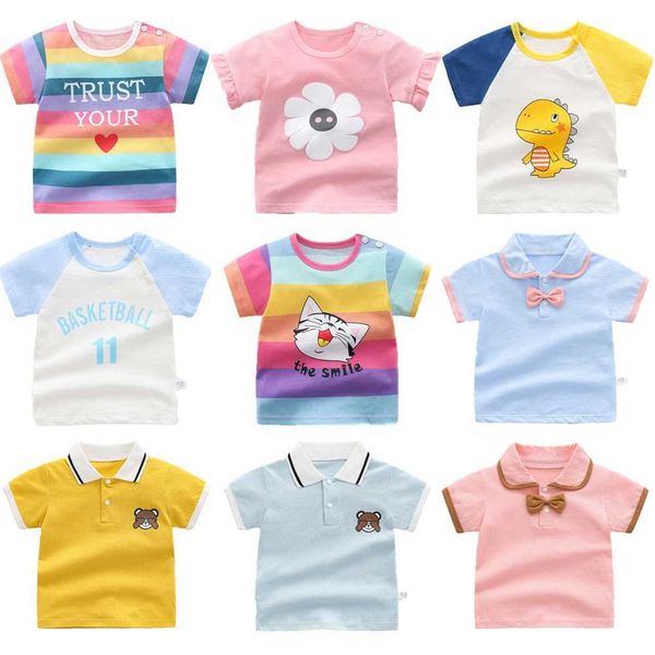 

baby summer t-shirt t shirt cartoon printed flower rainbow tees kids children casual clothing cotton for girls boys, Blue