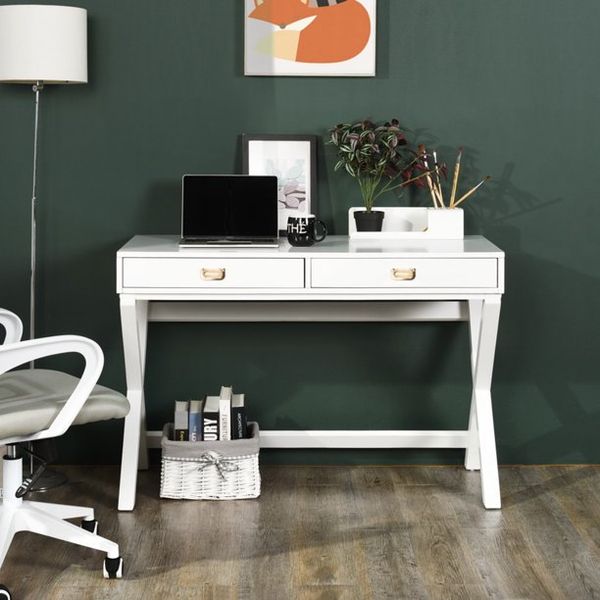 

furniture modern x-base writing desk two-drawer makeup vanity table white