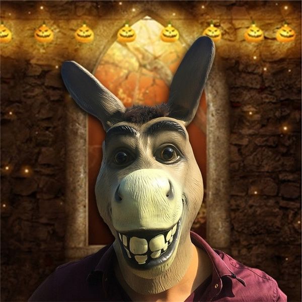 Adulto assustador e engraçado látex burro de cavalo máscara de animal de erva de halloween cosplay zoo props festival festumes mascarar um tamanho 200929