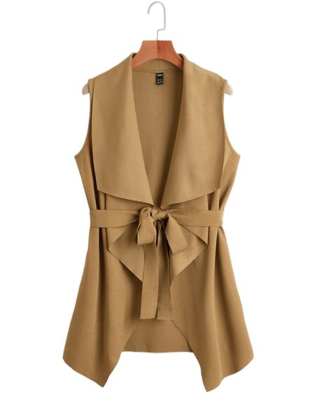 

rib-knit belted waterfall coat v5pt#, Black